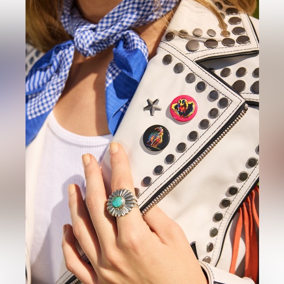 Double D Ranch Collectors up and over leather biker jacket Fringe studs printing - Picture 5 of 6